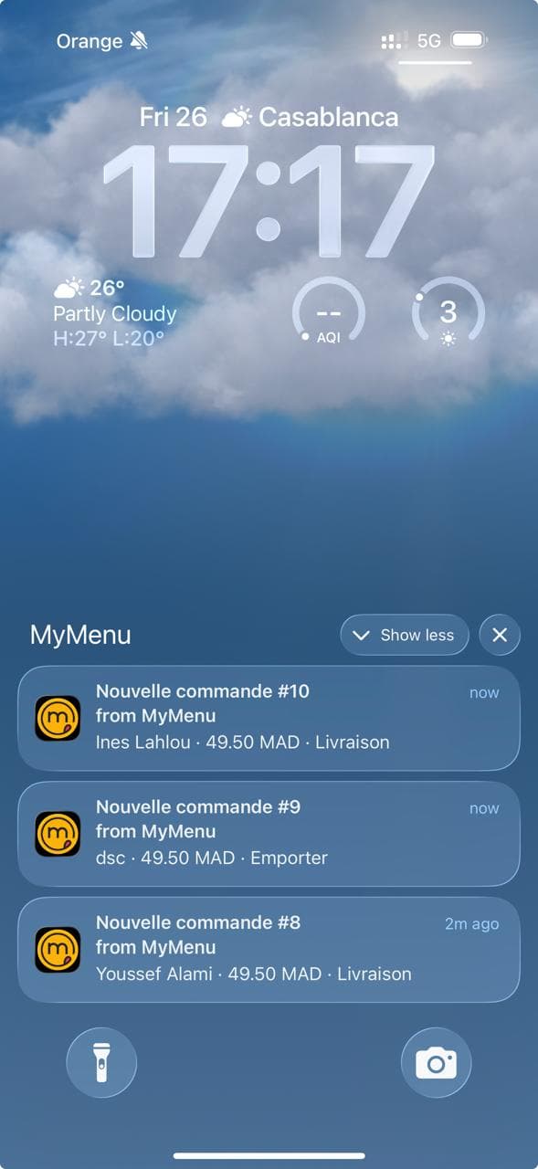Notifications de nouvelles commandes sur l’écran de verrouillage du téléphone