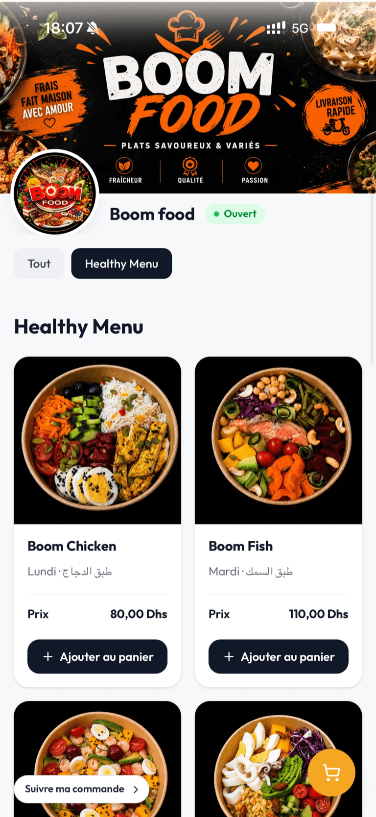 Store Boom food créé sur Mymenu