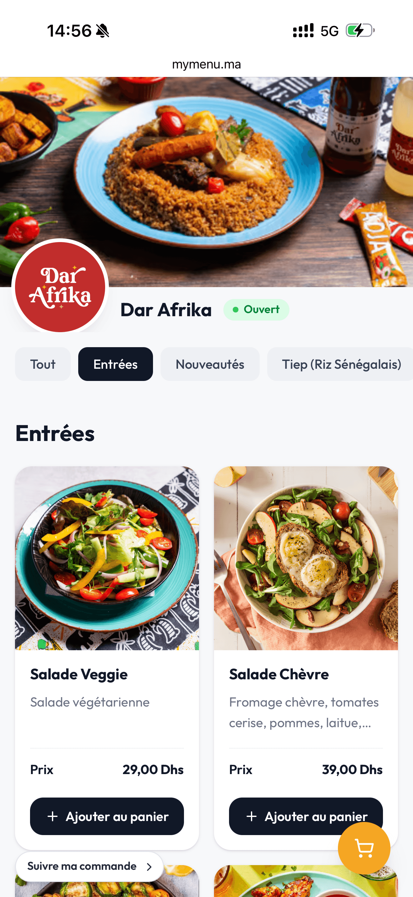 Store Dar Afrika sur Mymenu — version mobile