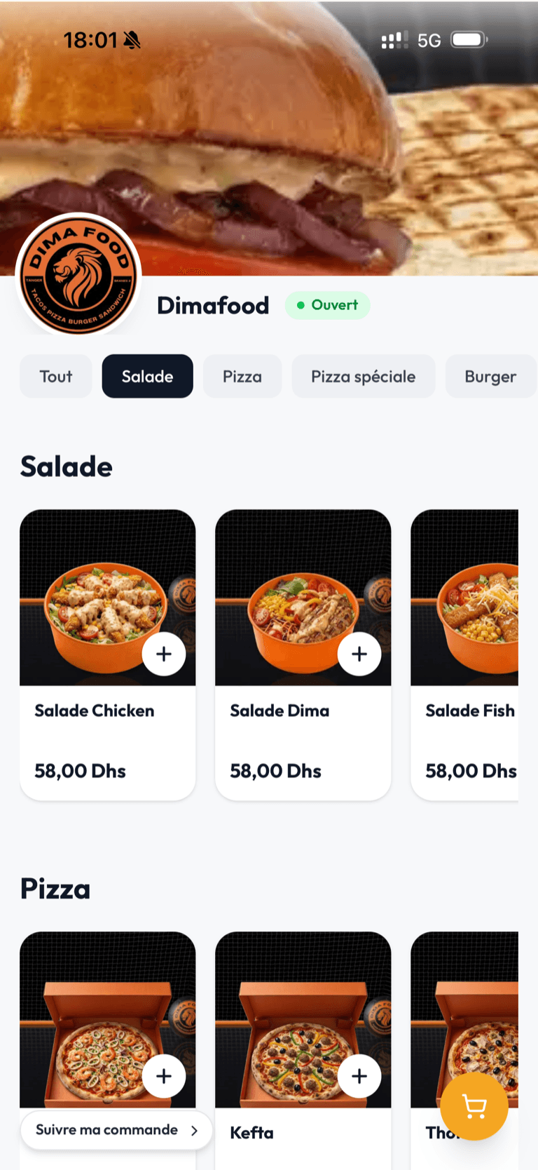 Store Dimafood créé sur Mymenu