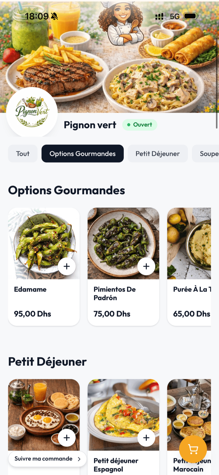 Store Pignon vert créé sur Mymenu